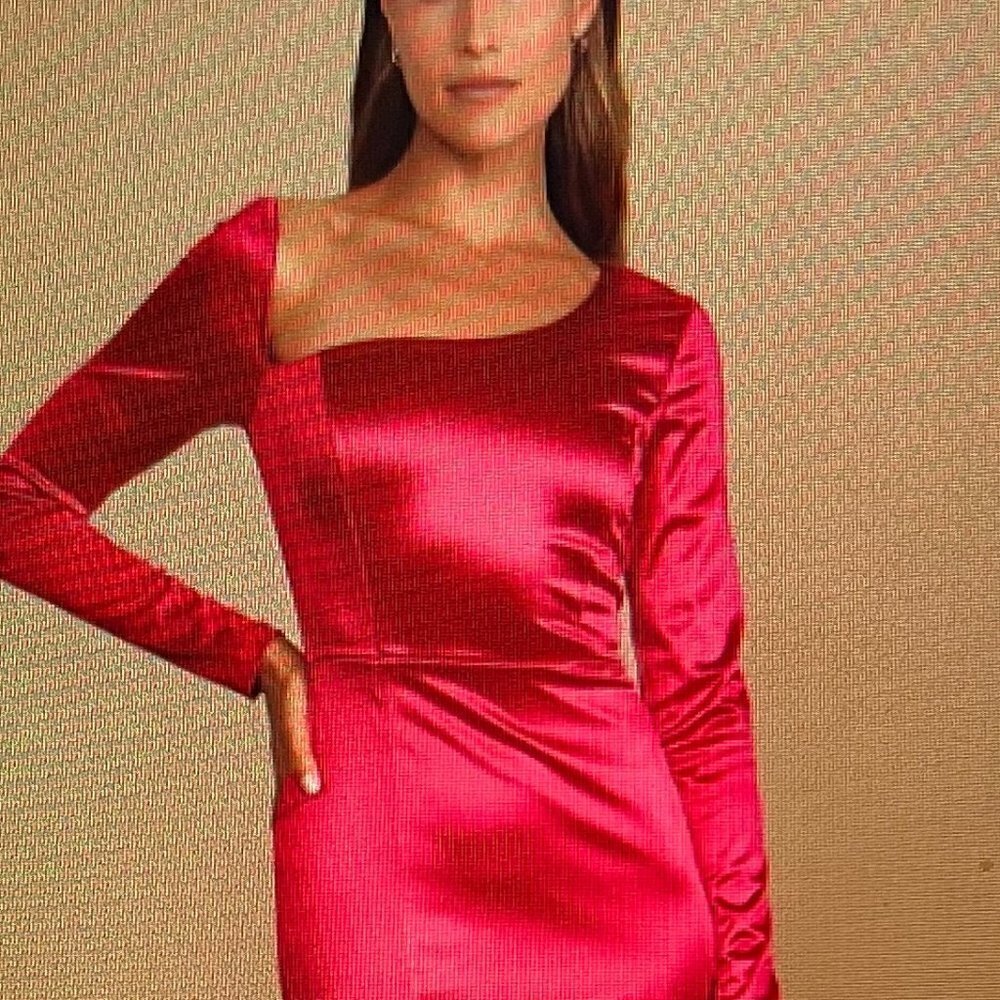 Lulu's Off to the Ball Red Satin Long Sleeve Maxi Dress Size XL